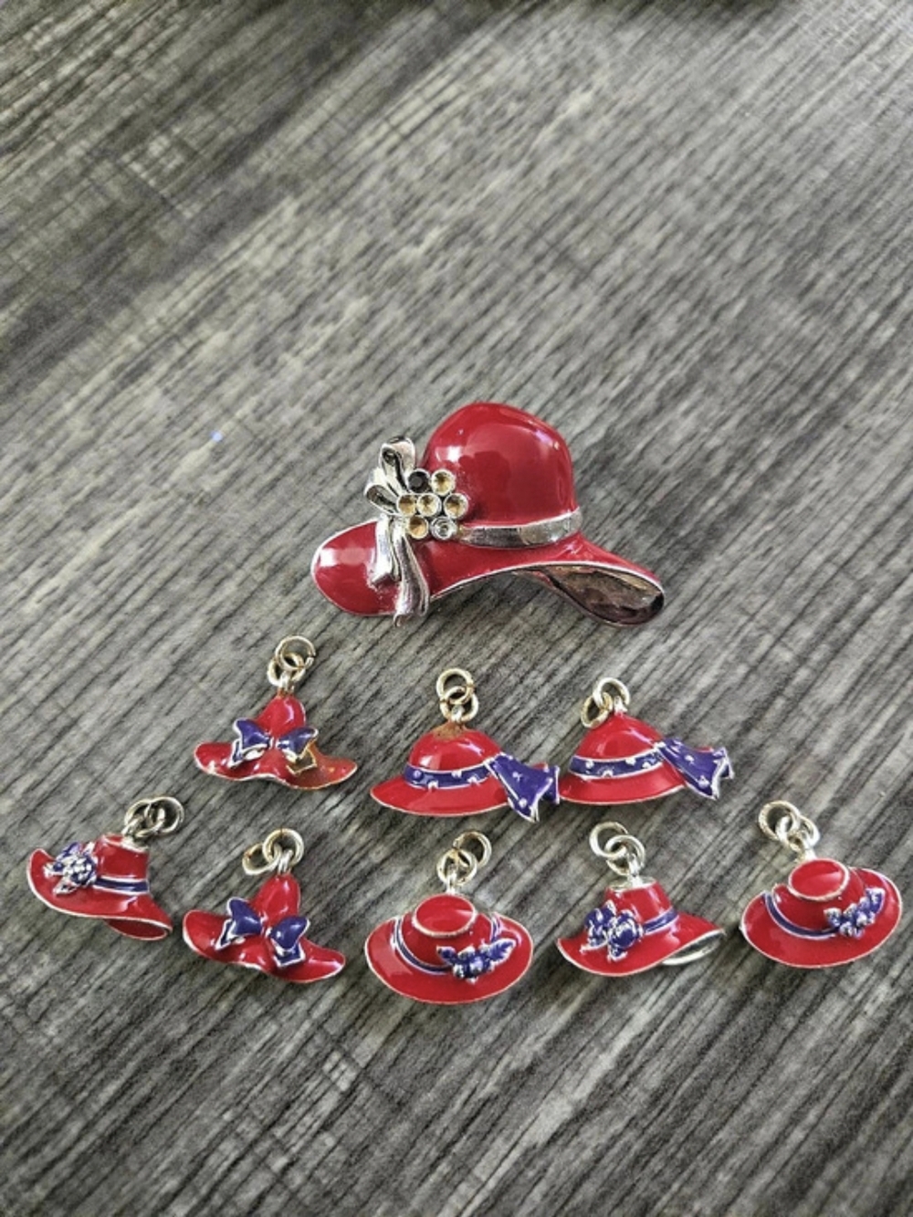 Red & Purple Hat Jewelry Charm Bracelet Or Necklace Set